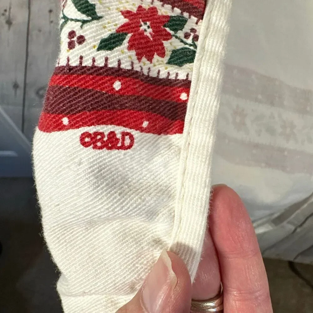 Vintage Christmas‎ Apron Poinsettia Holly Border Butcher Holiday Baking